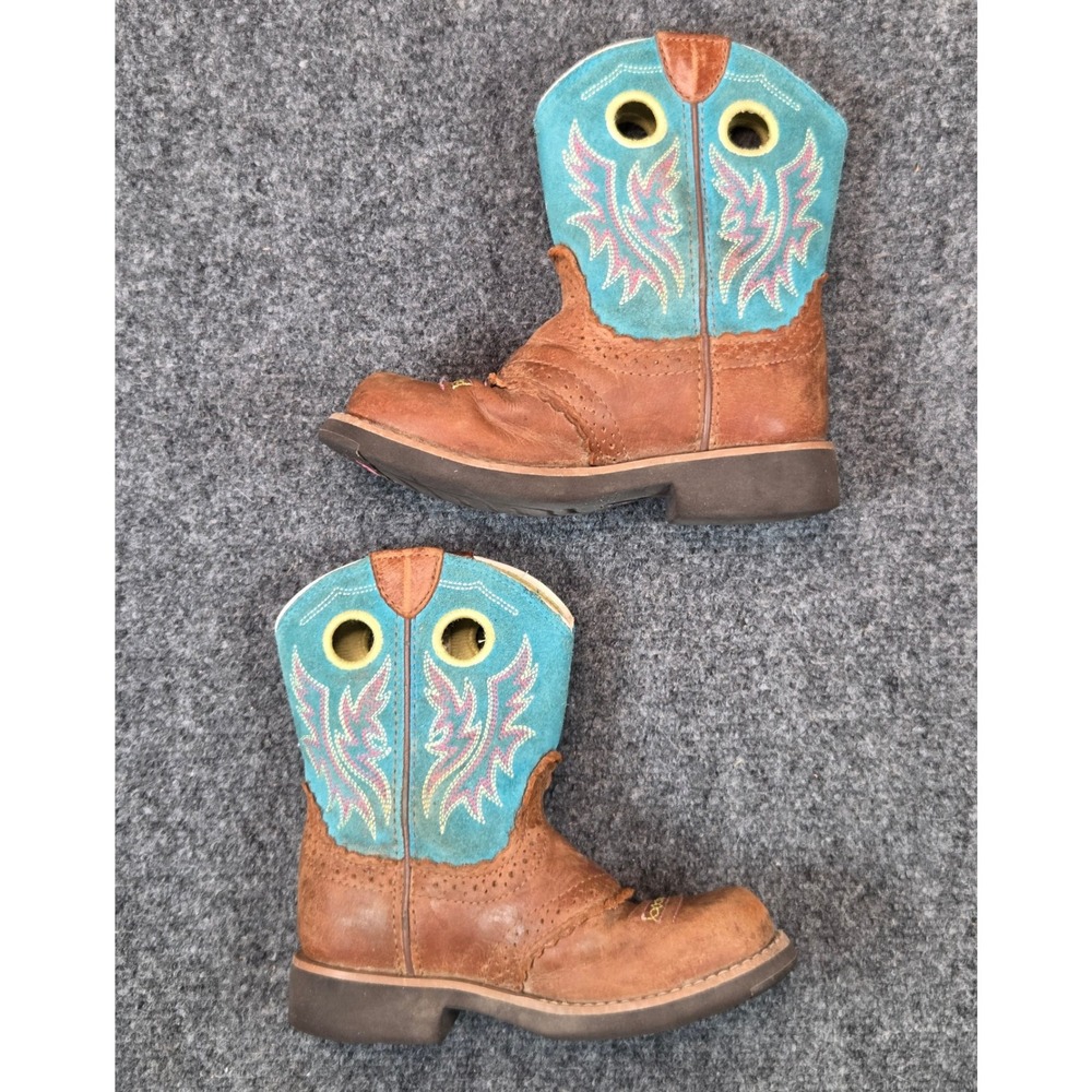 Ariat Fatbaby Western Boots Girls Size 11 Brown Turquoise Leather Stitching